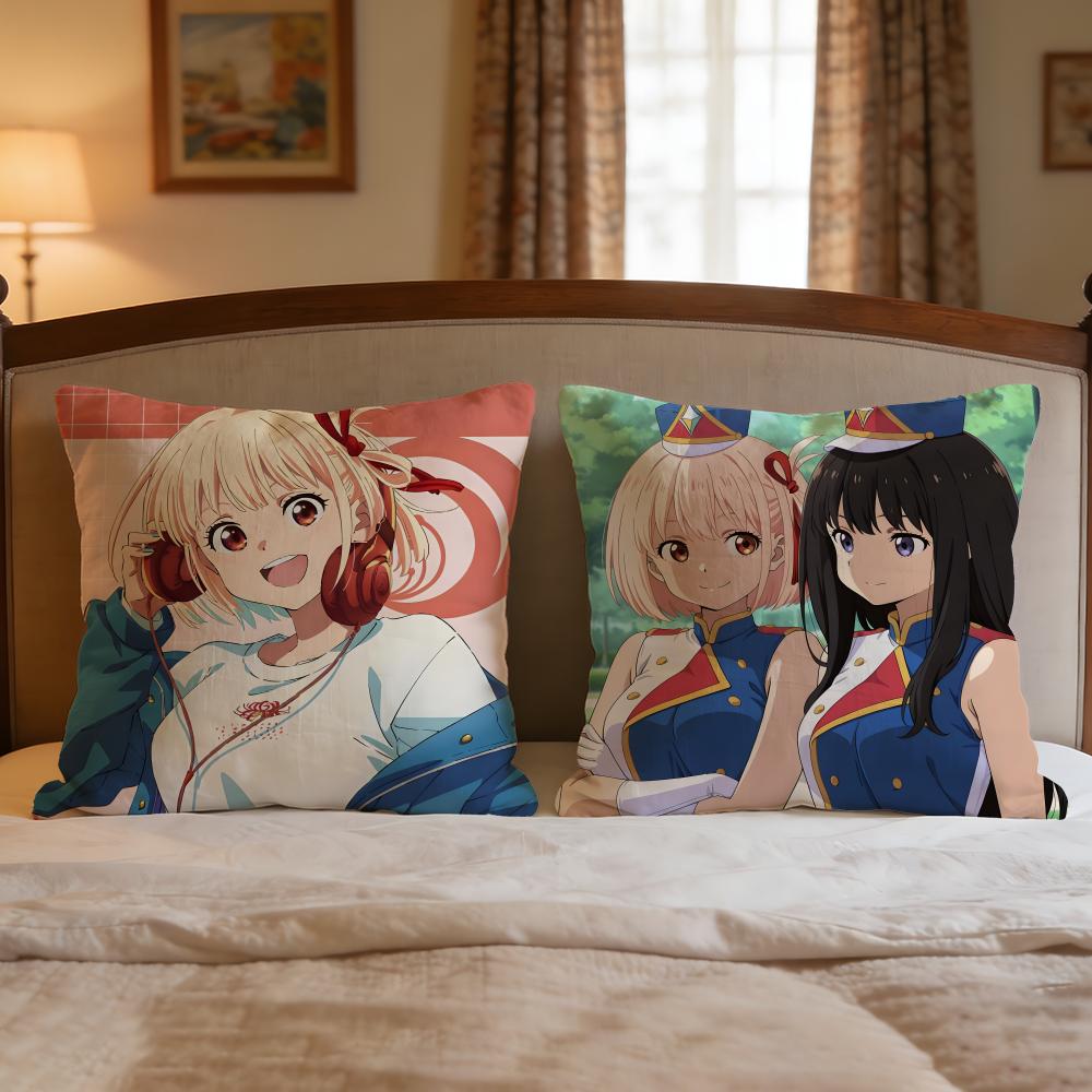 Anime Lycoris Recoil Cushion Cover 1Pcs Decorative Covers Soft Cushion Case For Sofa Couch Decor 40X40 45X45 Pillowcases