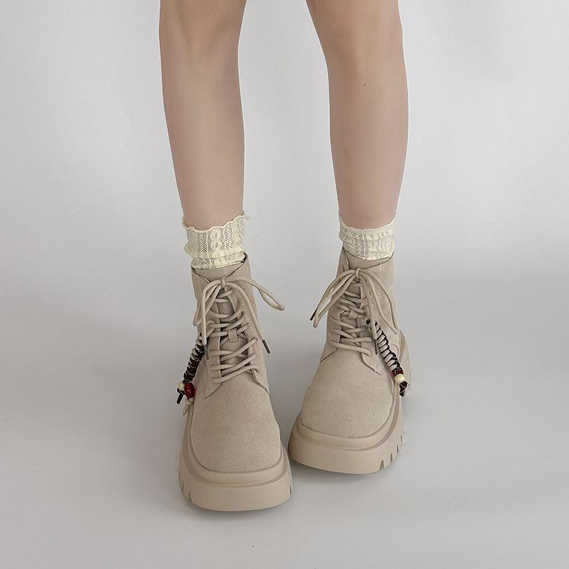 Fashion retro solid color lace-up platform fashion boots women's 2025 autumn and winter new short boots Martin boots versatile boots