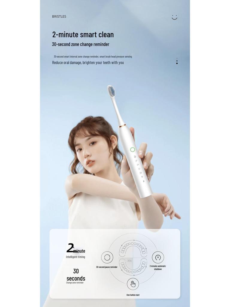 Rechargeable Waterproof Ultrasonic Electric Toothbrush with Soft Bristles for Adults & Children
