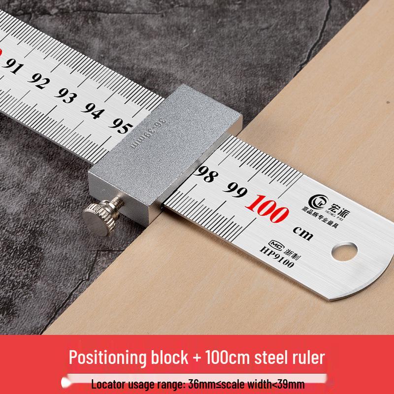 Exclusive Stainless Steel Straight Ruler with Positioning Block and Scribing Limiter - 15/20/30/40cm for Woodworking