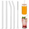 Set of 4 Glass Straws, Heat-Resistant, Washable, Reusable, Non-Toxic, Eco-Friendly, with Cleaning Brush