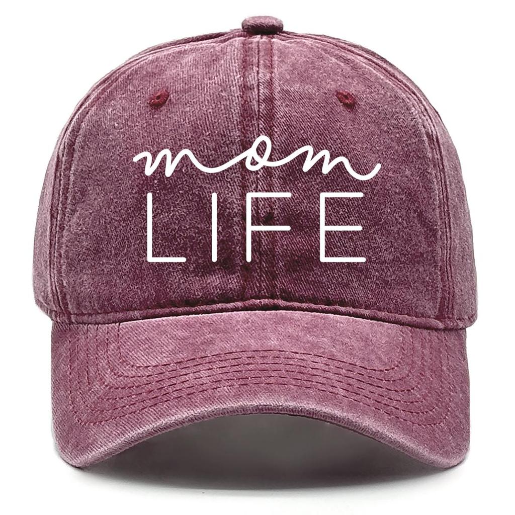 MOM LIFE" Print Adjustable Baseball Cap, White Text Dad Hat Cotton Solid Headwear Slouchy Snapback Sun Hat