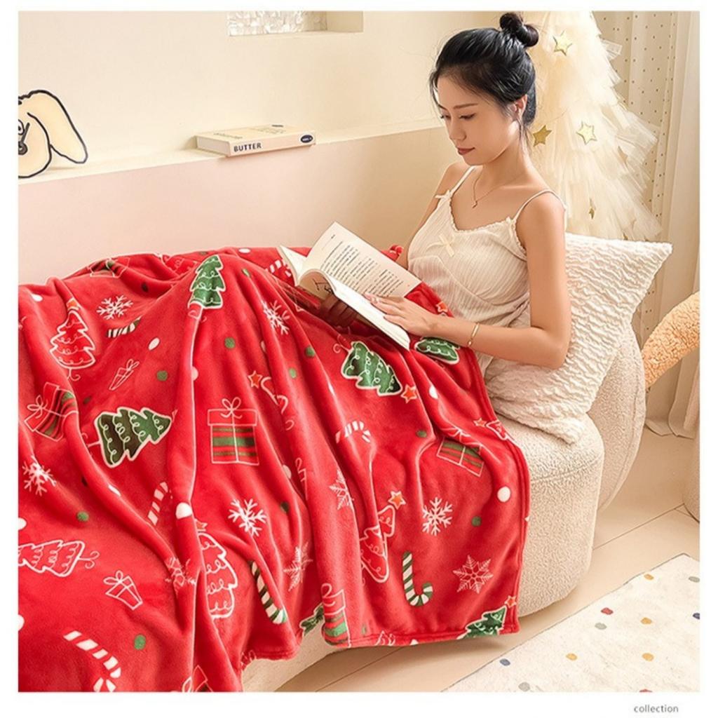 Christmas, Thickened, Flannel, Blanket, Coral Fleece, Air Conditioning Blanket, Warmth