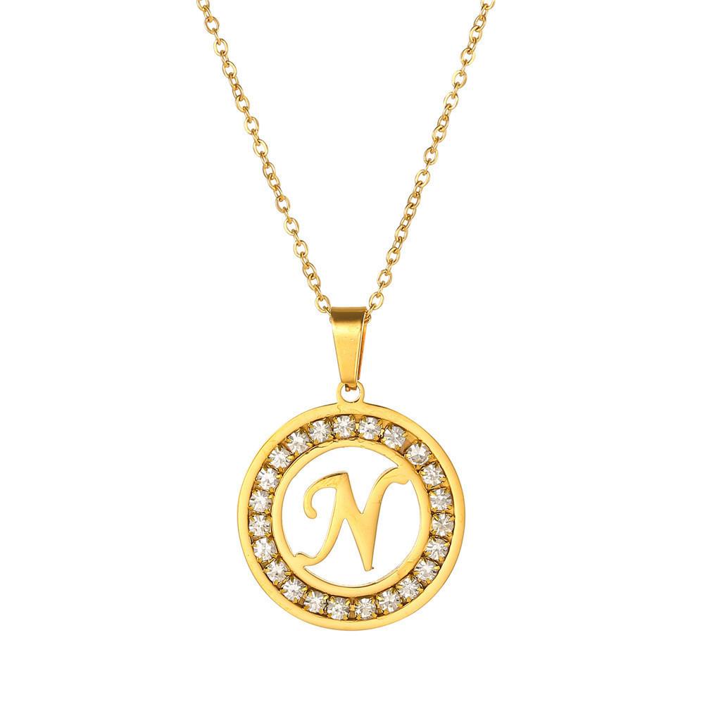 New Initial Letter Name Pendant Female Gold Color Stainless Steel A-Z Alphabet Round Necklace for Women Jewelry Gift