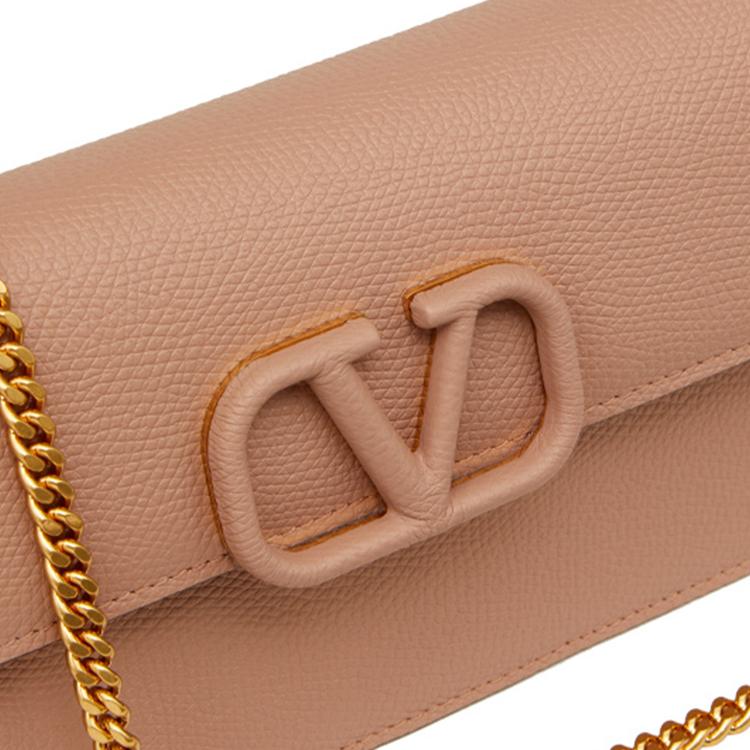 Valentino Vlogo Signature Grain Calfskin Chain Shoulder Bag Clutch Tote Wallet Women Bags Cinnamon-Pink ZW2P0-S93RQR-GF9