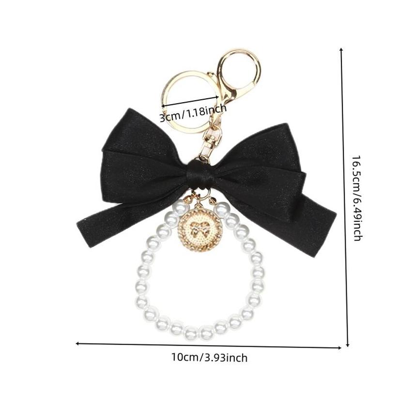 1PC Women Elegant Simulated Pearl Bow Wristlet Keychain Cute Aesthetic Bead Keychains Bag Charms for Handbags
