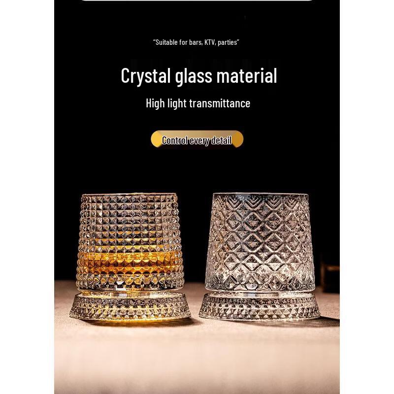 JINGRX Creative Crystal Rotating Whiskey Glass