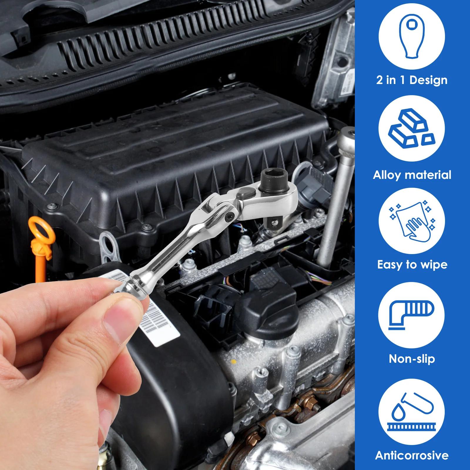 

Ratchet Handle Chrome Vanadium Steel 2 in 1 Multifunctional Flex Head Ratchet Wrench 1/4inch Drive Ratchet and Bit Driver Tool silver