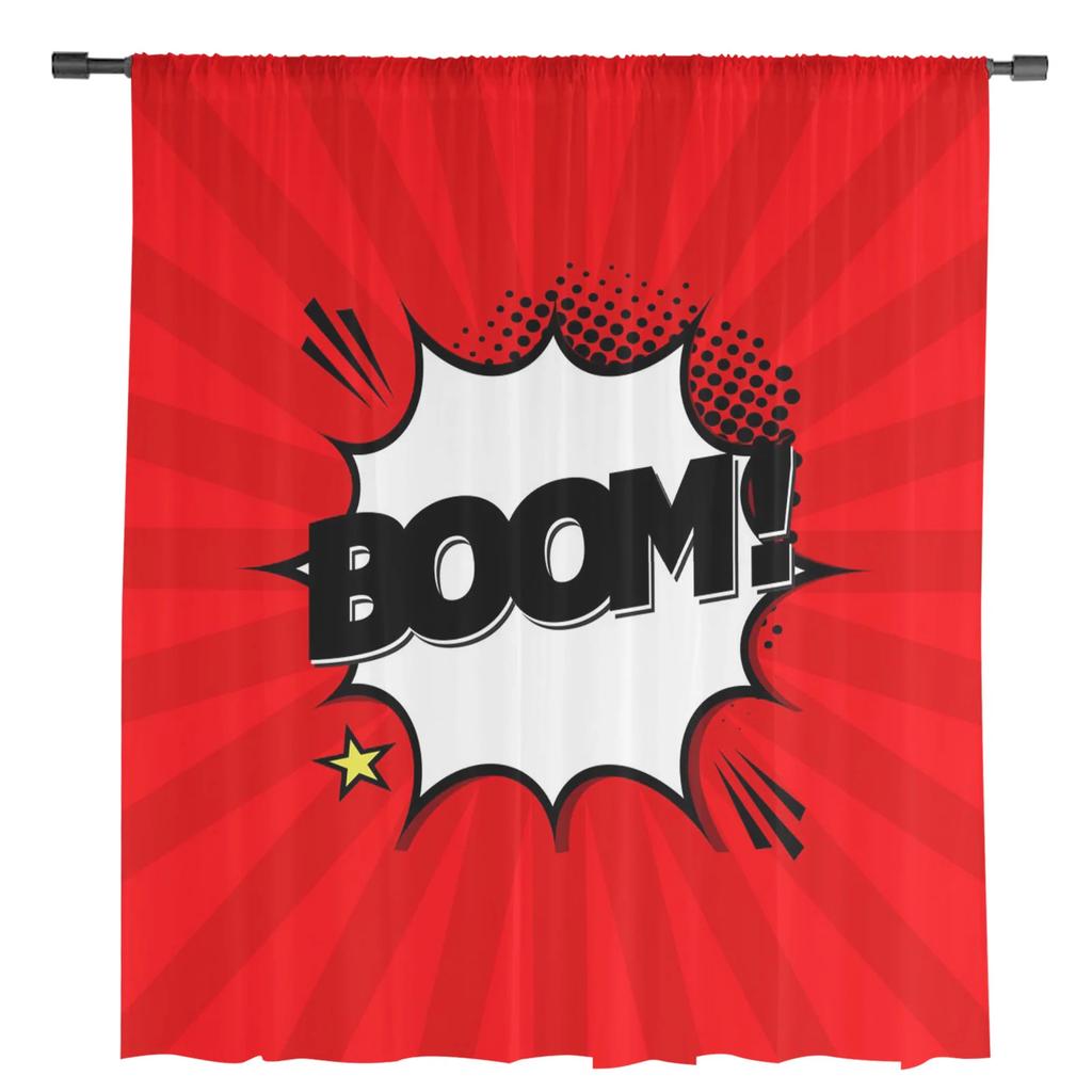 Comic Art Boom Star Voile Curtains Kitchen Living Room Bedroom Decoration Chiffon Tulle Window Treatment Light Filtering Made Of Polyester Area Decor