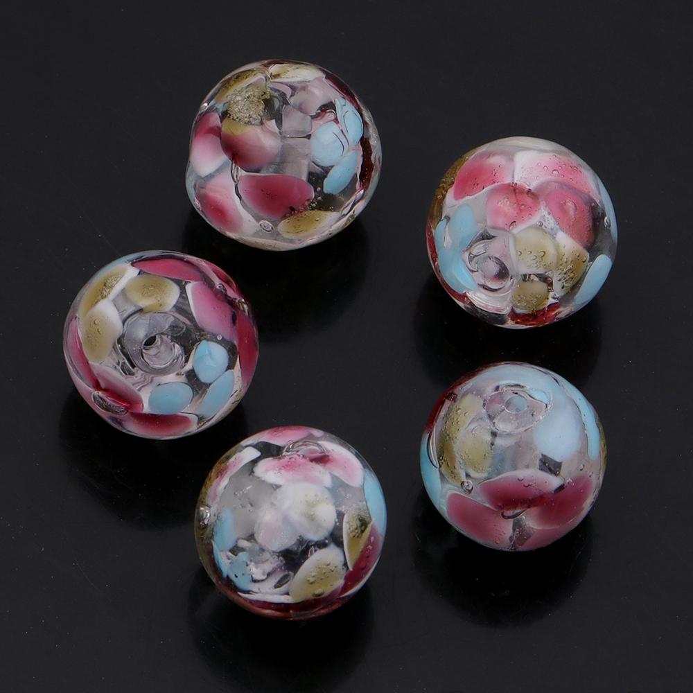 5pcs 12mm Lampwork Flower Beads Colorful Plum Blossom Glass Round Loose Beads For Jewelry Making Bracelets Earrings Accessories