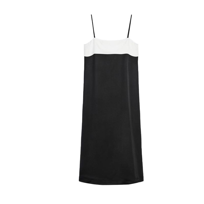 

Summer New Product Women s Clothes Back Slit Long Color Contrast Patchwork Silk Satin Texture Normcore Dress 1758041 Black L