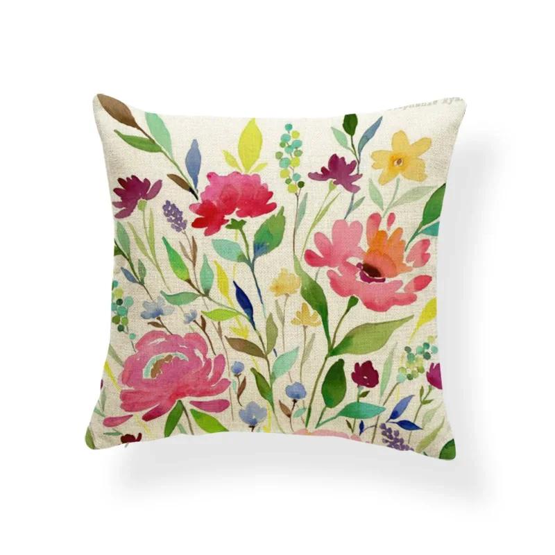 Schönes Pflanzenkissen-Set Blume Rose Orchidee Narzisse Wohnzimmer Schlafzimmer Dekoration Kissenbezug Leinen-Kissenbezug 45x45cm