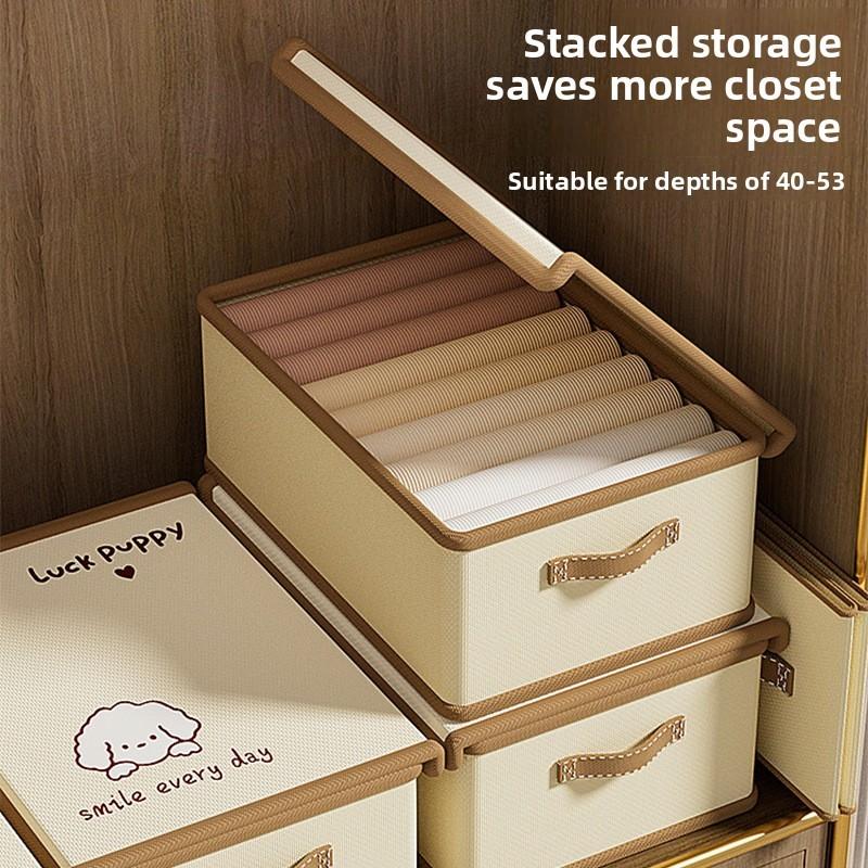 Cartoon Fabric Clothes Storage Box With Lid For Bedroom Wardrobe Organization