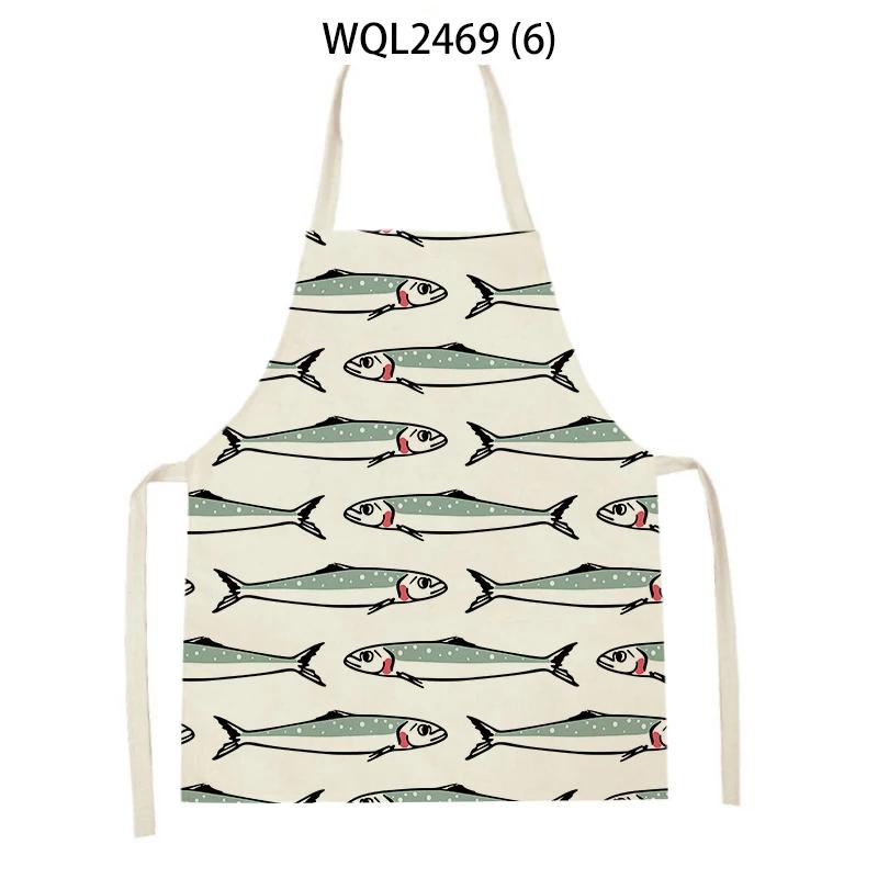 Creative Fish Conch Printed Kitchen Aprons for Women Men Home Cooking Baking Accessories Apron Adult Kids Sleeveless Apron