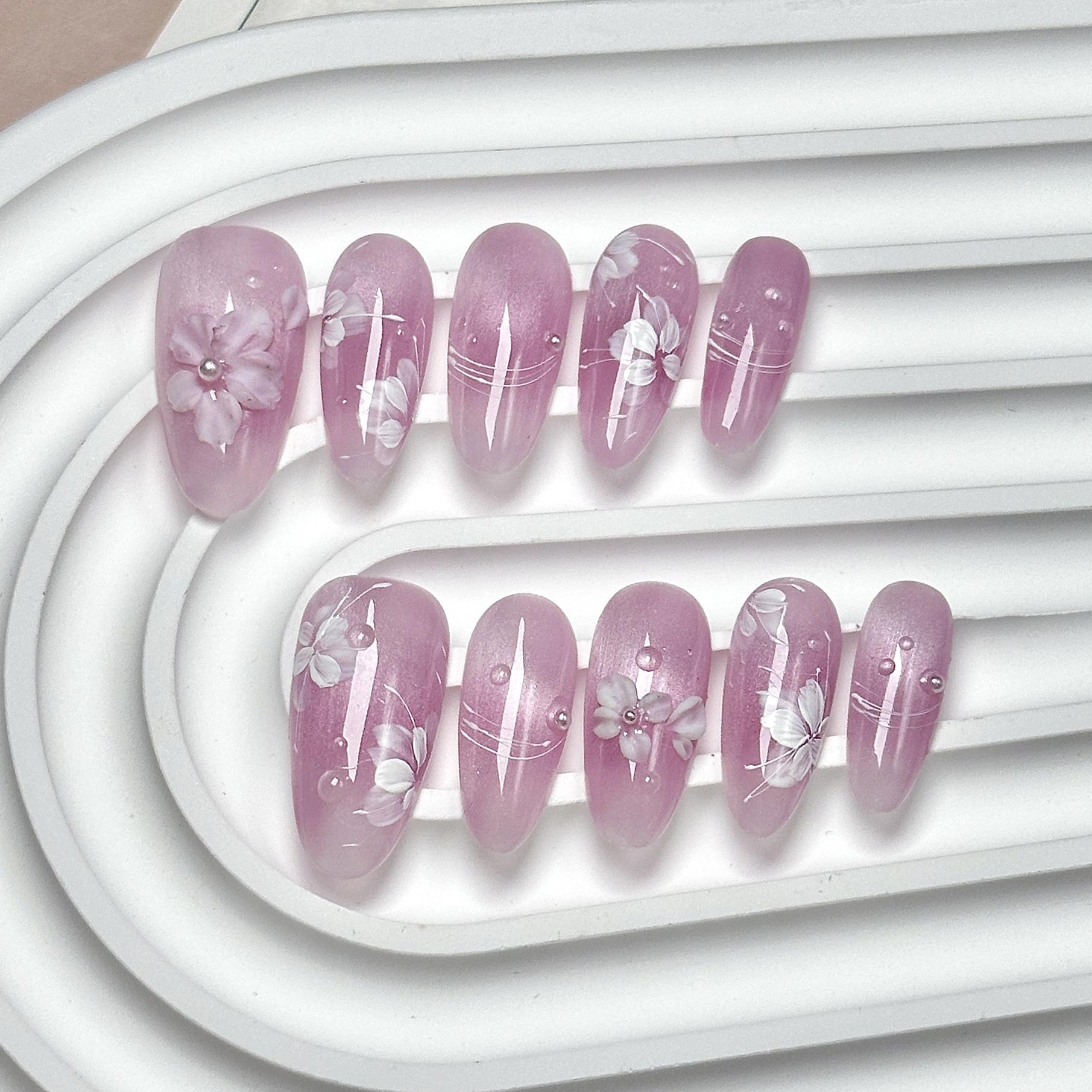 

Расписанные вручную 3D резные ногти «Кошачий глаз» - Высококачественное, полностью ручной работы носибельное искусство