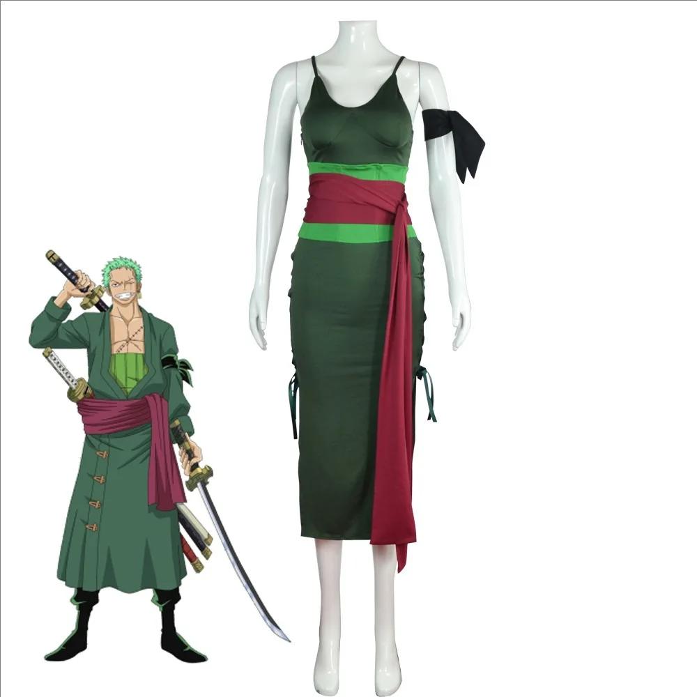 

Anime Roronoa Zoro Cosplay Costume Wano Kuni Country Disguise For Adult Female Green Dress Outfits Woman Halloween Suit S