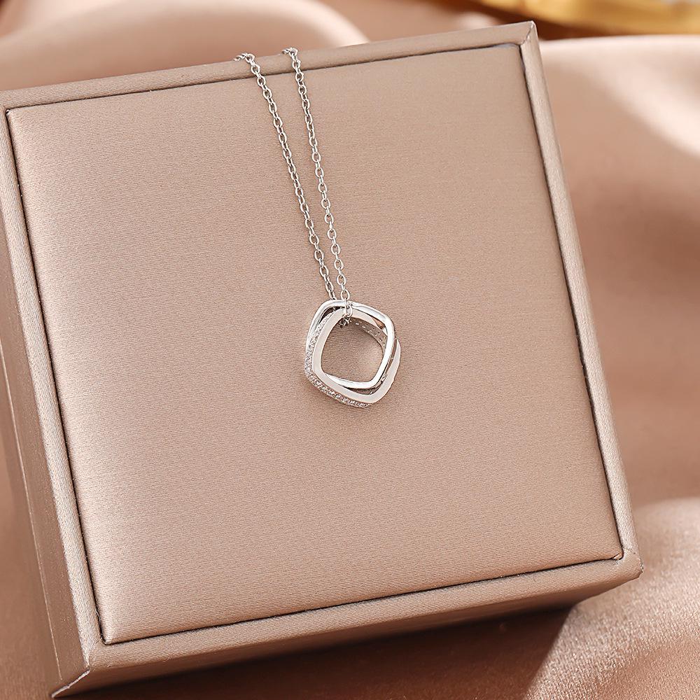 Women's Silver Titanium Steel Necklace with Micro-Inlaid Zircon - Elegant, Durable Clavicle Chain Jewelry