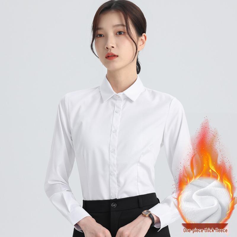 Women s Plus Velvet Warm Long Sleeve Professional Shirt for Autumn and Winter S