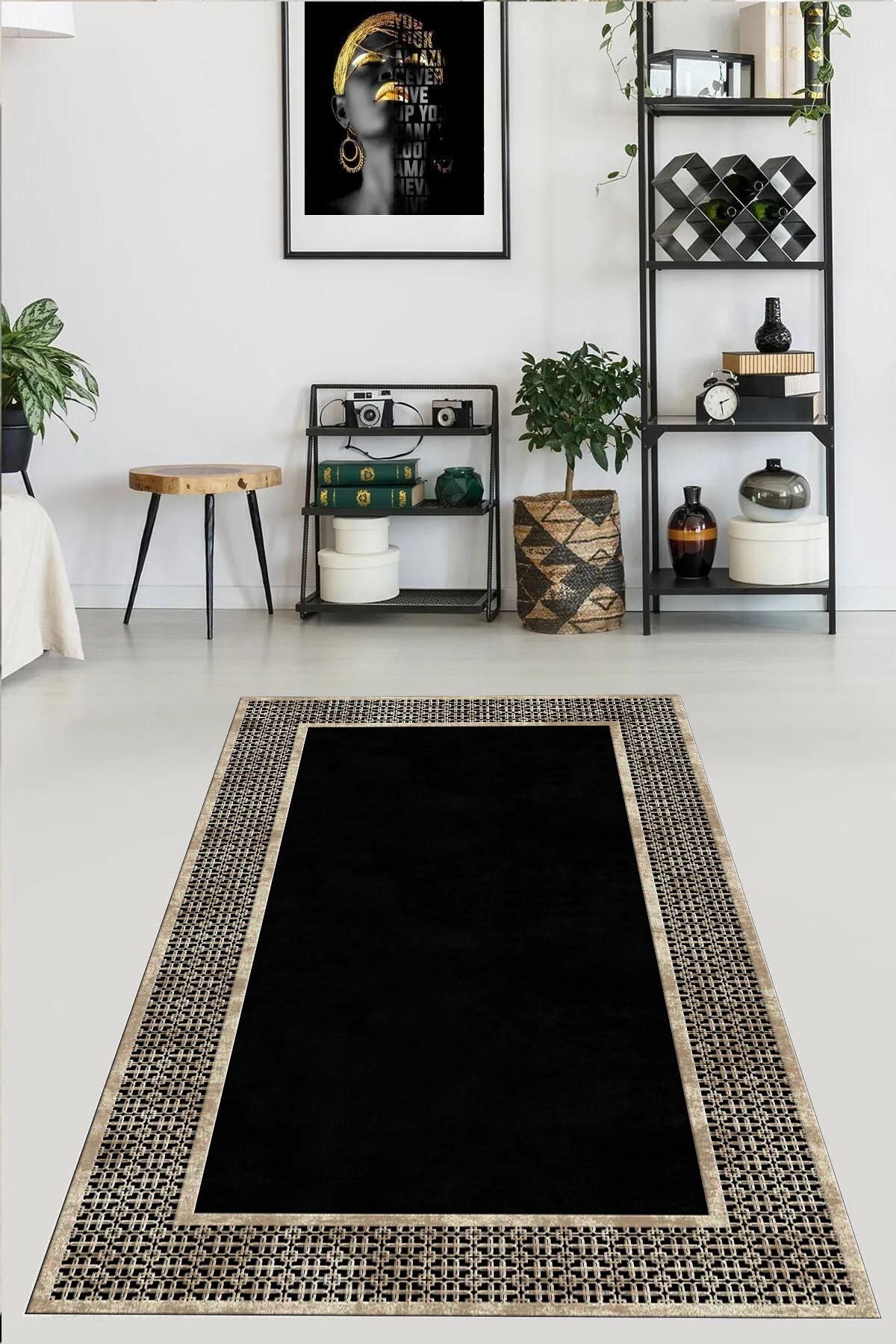 

YTRHOME Home Modern E1045-2 Нескользящая точечная основа с цифровой печатью нового поколения для гостиной, кухни, прихожей, ковра и напольного коврика 50 x 80 чёрный/серый