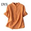 Women Shirt Casual Doll Collar Buttons Half Placket Short Blouse Sleeve Single Breasted Solid Color Loose Fit