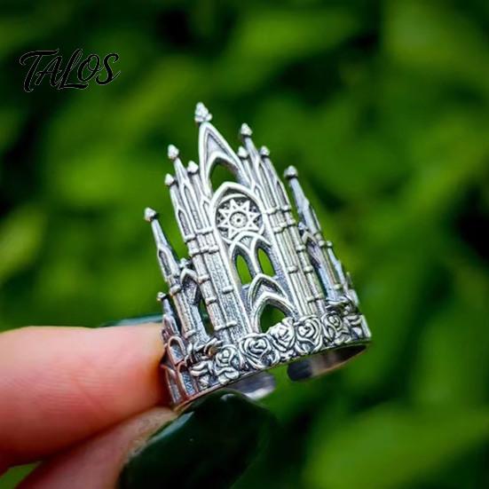 Gothic Castle Ring Retro Hollow for Men Women, Church Statement Punk Style Alloy Ring, Non Tarnish Carving Open Hypoallergenic Finger Jewelry