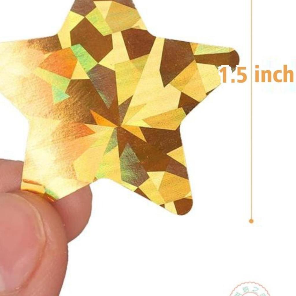 Gold Laser Five-Pointed Star Stickers - 500 Self-Adhesive Decorative Labels for Rewards & Gift Sealing