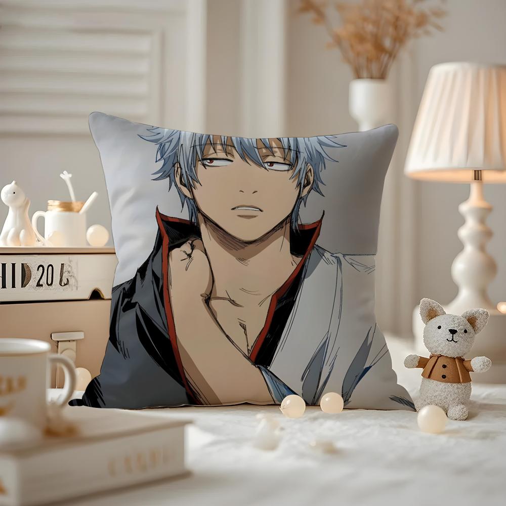 Anime GGINTAMA Cushion Cover Antidustmite Pillowcase Invisible zipper silky short plush Sofa cushion cover