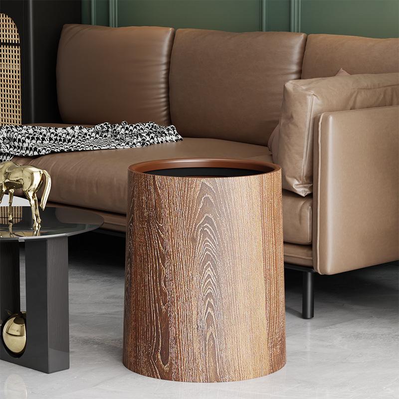 Wood Grain Trash Can for Kitchen, Bedroom, Living Room, and Bathroom - Stylish and Spacious Waste Basket for Home or Hotel.