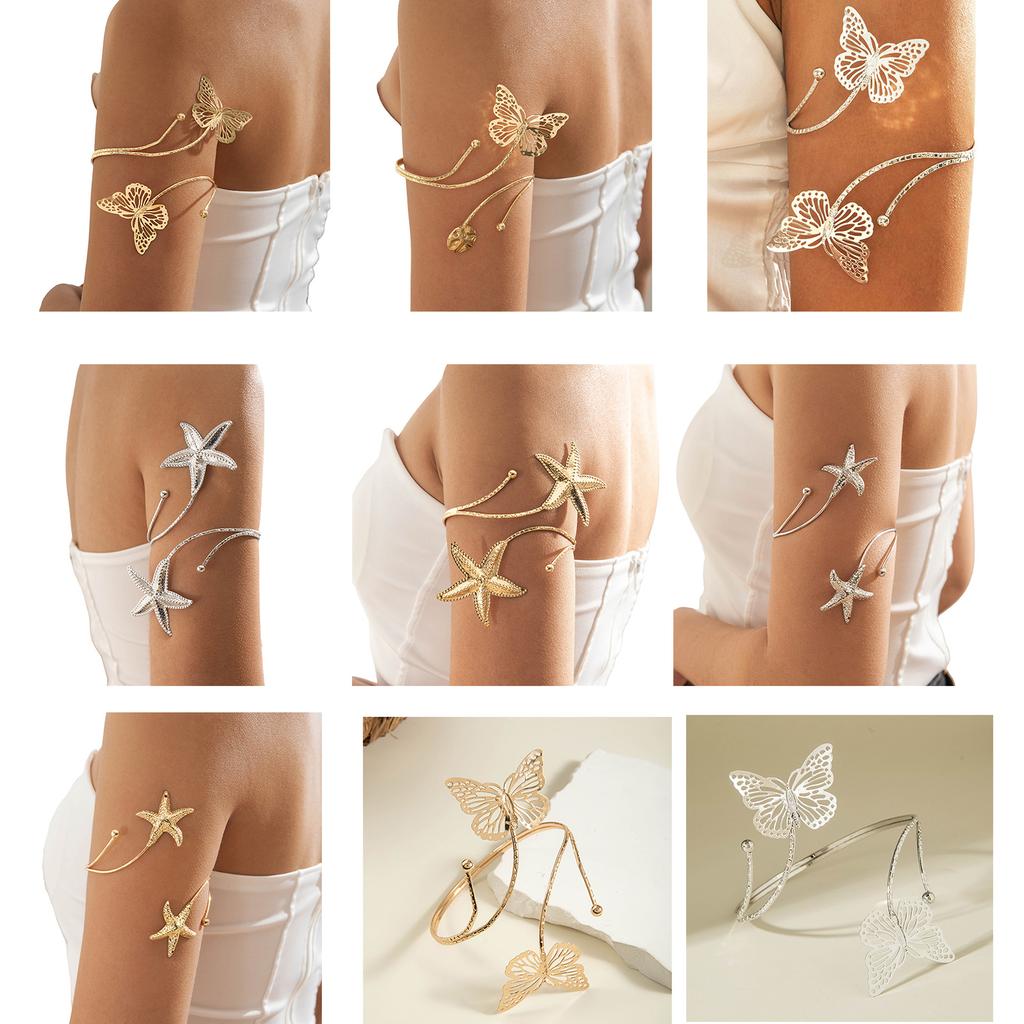 Punk Style Geometric Starfish Adjustable Opening Cuff Bracelet For Women Fashion Metal Arm Jewelry