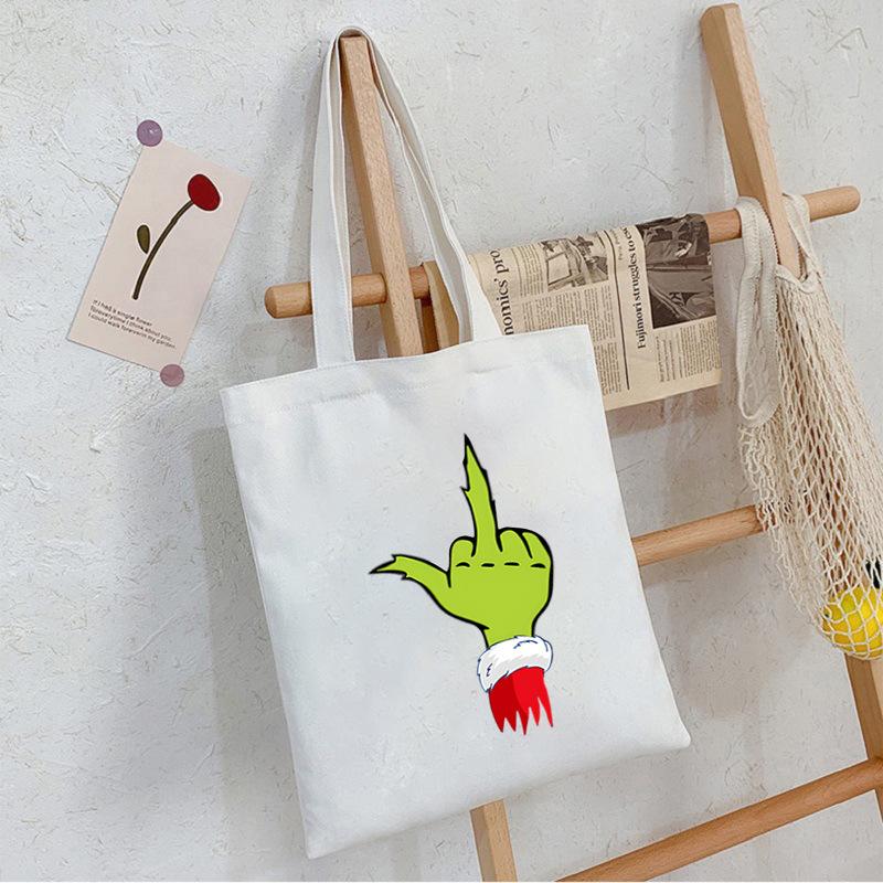 Christmas Printed Shoulder Bag Student Casual Handbag Large Capacity Canvas Bag