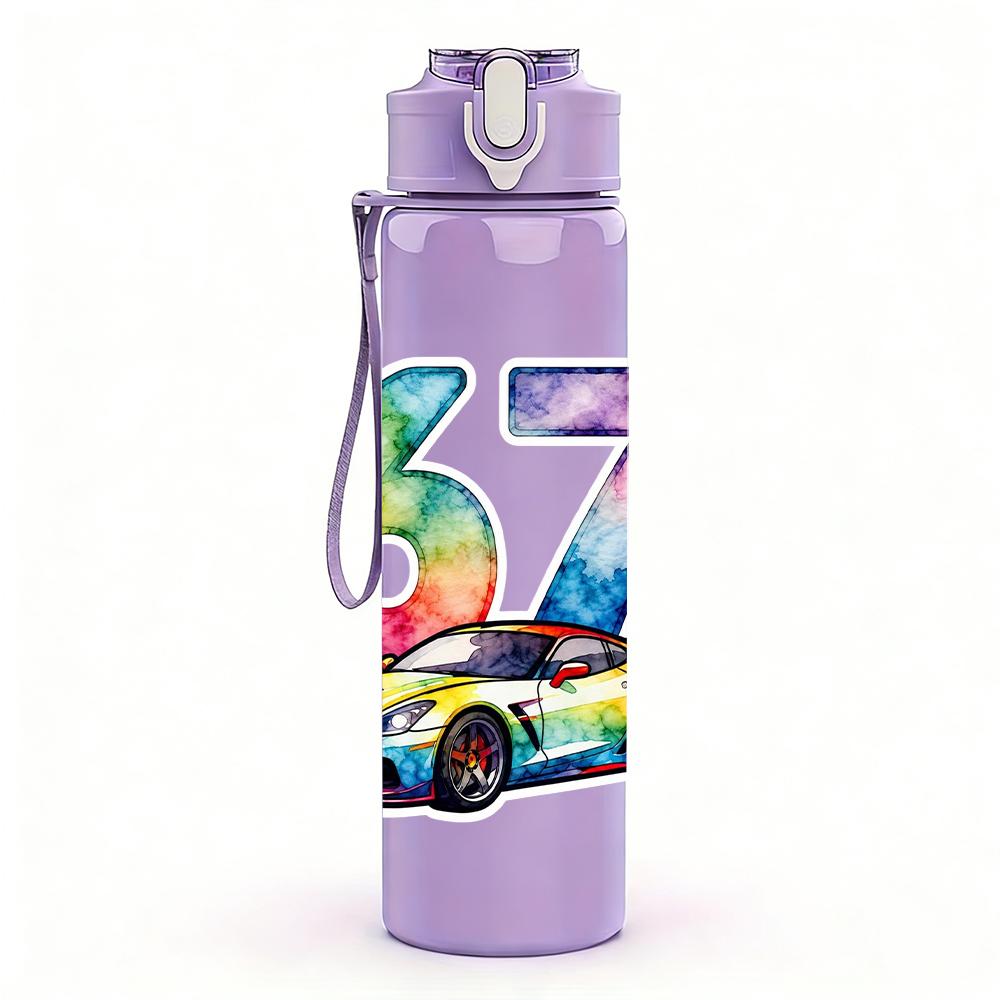 1PC Gradient Number Sixty Seven Vehicle 750ml Color Plastic Water Bottle Leakproof Flip Straw Lid For Sports Office Home Use
