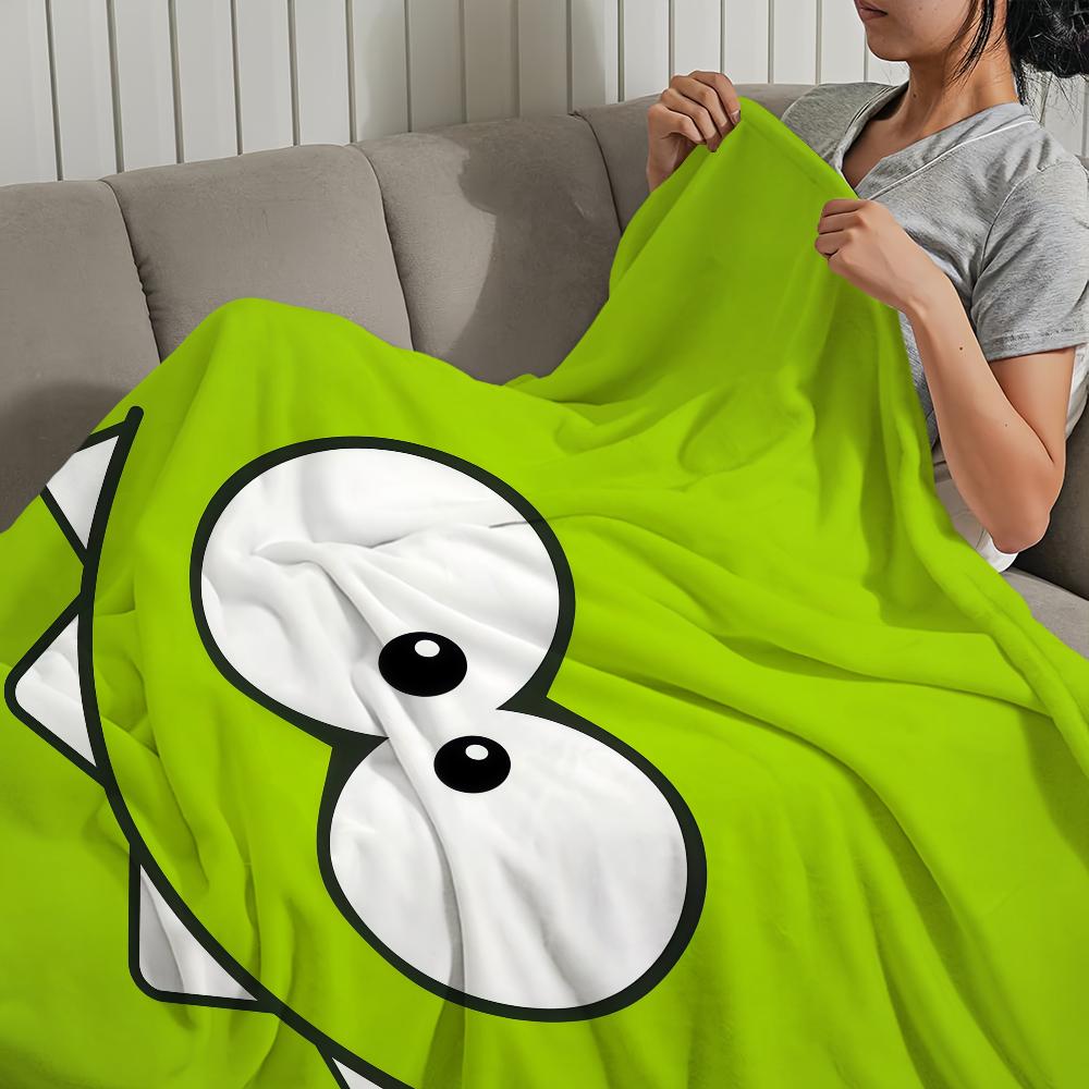 Cute Frog Cartoon Game Funny Face o-Om n-Nom Flannel Warm Comfort  Soft Plush Blanket for Sofa Living Room Bedroom Travel Gift