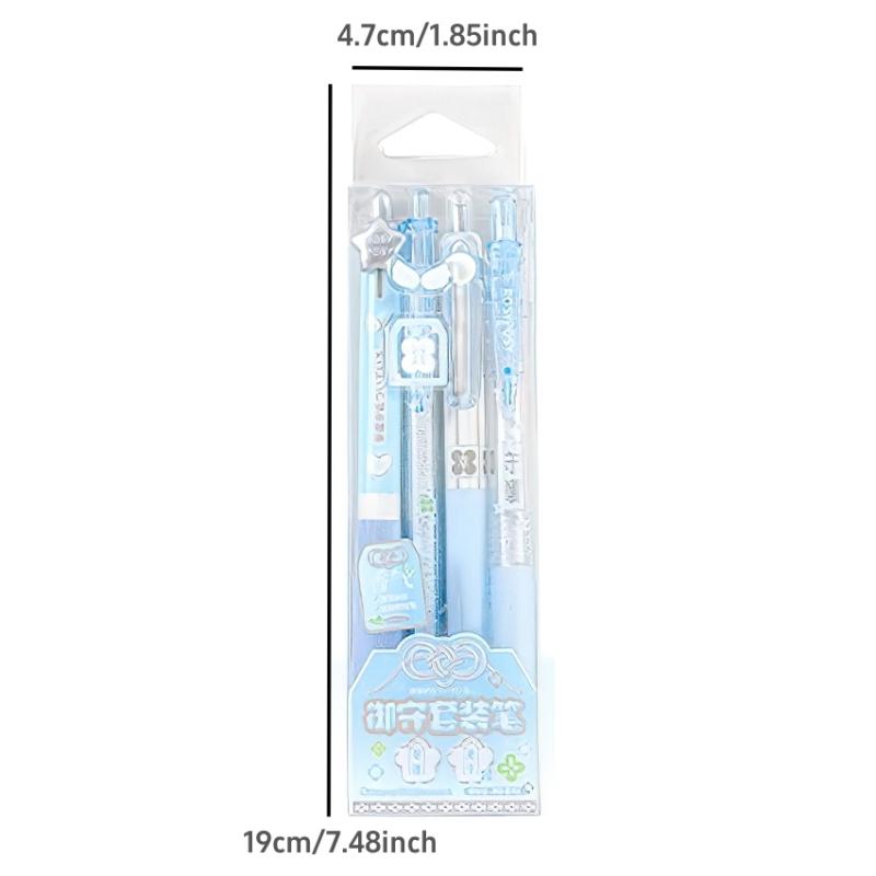 4 st Lycka till Gelpennor Set Söt Japansk Stil 0,5 mm Kulspetspenna Svart Bläck för Skrivande Student Tillbaka till Skolan Barn Gåva