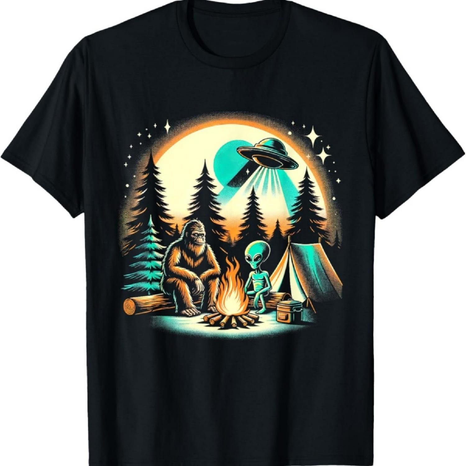 

Funny Bigfoot & Alien UFO Camping Outdoor Adventures Hiking T-Shirt XXXXXL чорний
