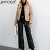 BITCED Women's Short Stand-Collar Down-Filled Cotton Jacket Simple Oversized Fit Zip-Up Puffer Coat Cotton Outerwear