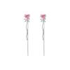 Mosquito coil disc ear clips~ Pink love zircon fringed earrings, fresh and sweet earrings, niche design long stud earrings.
