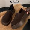 Leather All-inclusive New Autumn Shoes, Women's Two Wear One Pedal, Casual Single Shoes with Thick Soles