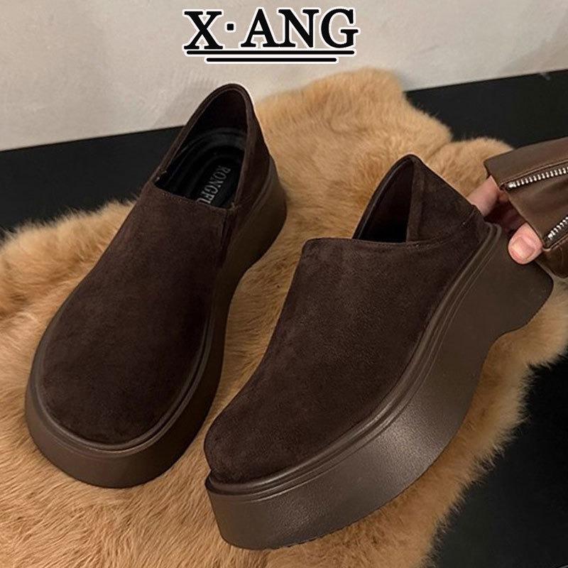 Leather all-inclusive new autumn shoes, women's two wear one pedal, casual single shoes with thick soles
