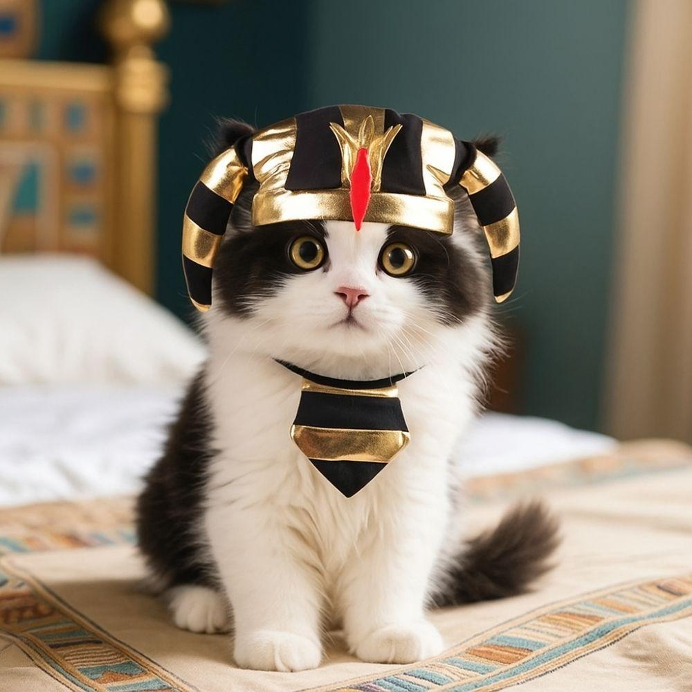 Cute Pet Egyptian Pharaoh Hat Breathable Cat Golden Pharaoh Hat Halloween Party Hat  Photo Props