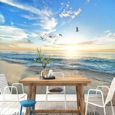 3d Kustlandschap Behang Zonsondergang Foto Muurpapier Voor Muren 3d Woonkamer Slaapkamer Achtergrond Muurschilderingen Decor