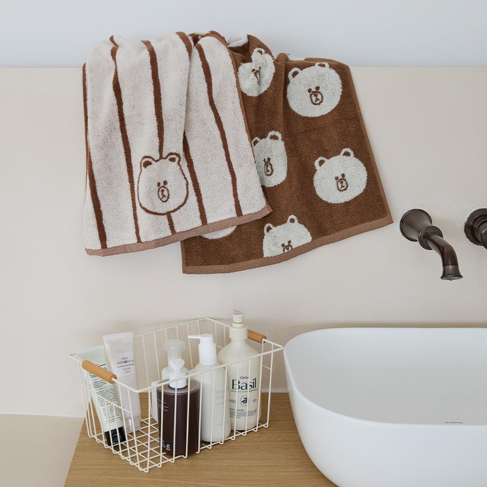 LINE FRIENDS x Songwol Brown Basic Towel 2-Piece Set (Brown, Ivory)