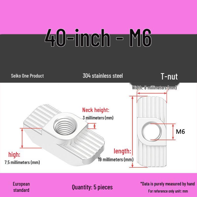 Dadi per Profilati di Alluminio a T-Slot Standard Europeo: Dadi ad alette M3-M8, Tipi 20/30/40/45.
