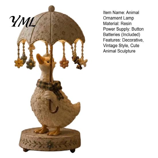 Cute Animal Sculpture Lamp Rotating Umbrella Lamp, Resin Holding Vintage Sculpture, Shape Bedside Light Tabletop Cat Dog Goose Figurine for