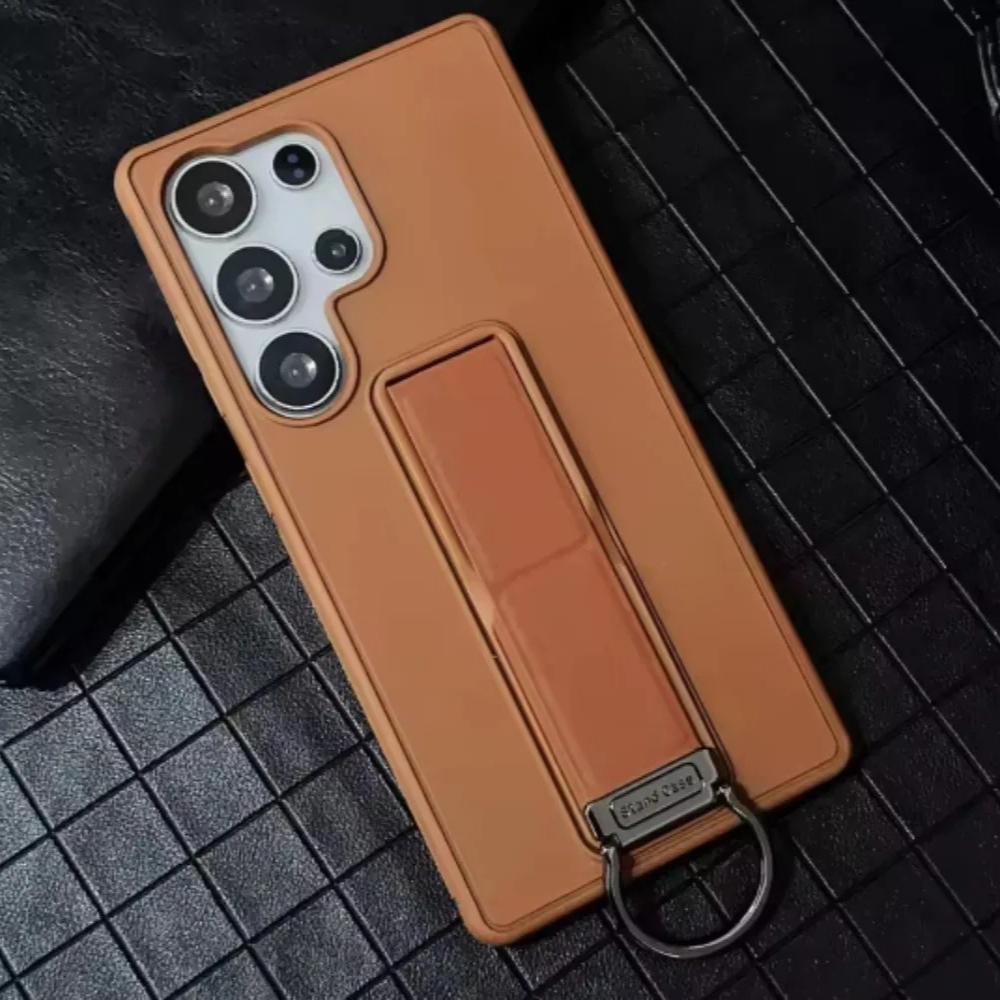 Leather Stand Holder Ring Wrist Strap Phone Case For Samsung Galaxy S26 Ultra S25 S24 S23 Plus Button All Inclusive Bracket Shockproof Protect Cover