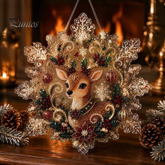 Funkelndes Edelstein-Kunstprojekt Weihnachts-Faux-Perlen-Malerei Sonnenfänger-Set, Acryl-Schneeflockenförmige Platte mit Spitze Kreatives Geschenk für Frauen Kante, 3D