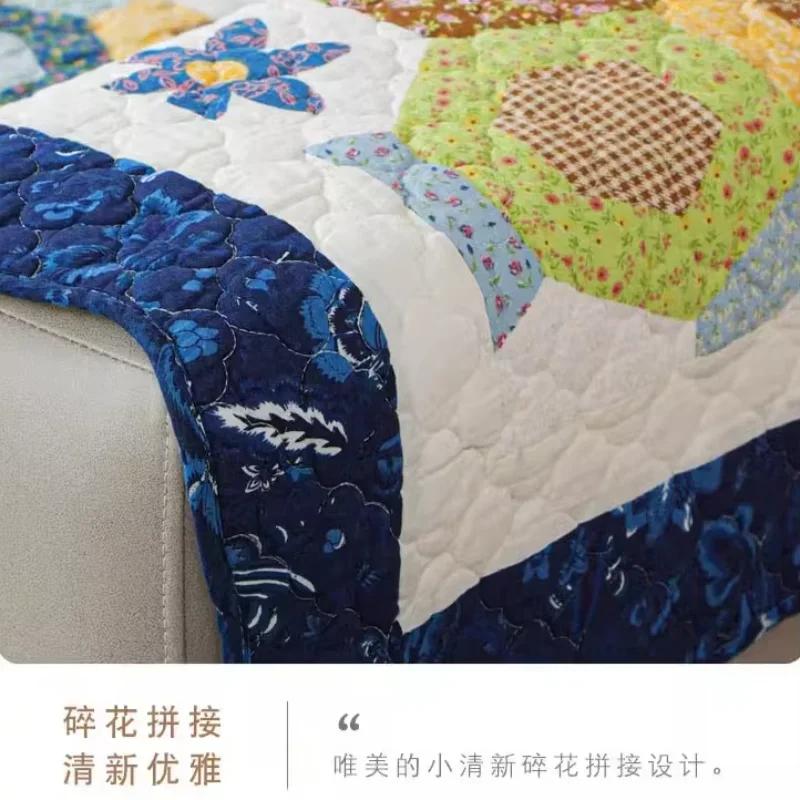 Fresh Countryside Style Couch Mat Cotton Four Seasons Anti Slip Dustproof Cushion Quilted Full Coverage Sofa Cover Cloth Towel