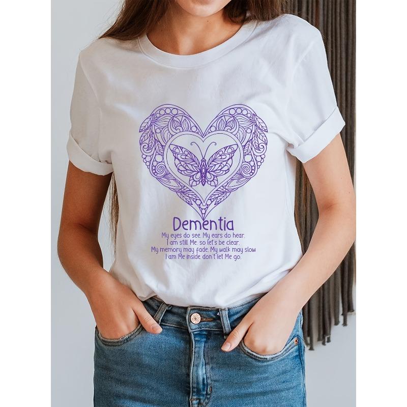 

Women s T-Shirt | Purple Heart & Butterfly Graphic | Casual Crew Neck Top with Inspirational Message , All-Season Comfort Fit | Ladies T Shirts S белый