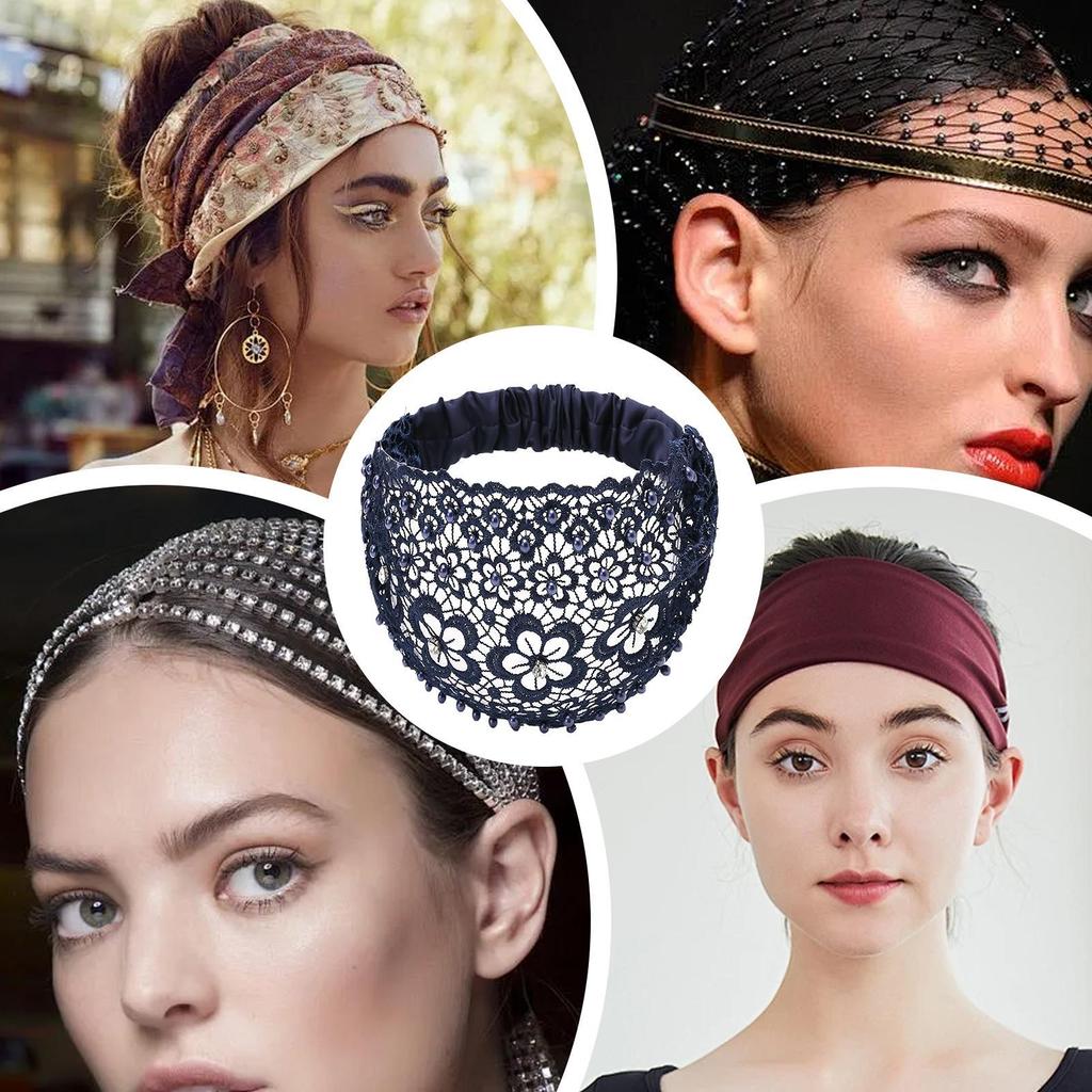 Fashionable Wide Lace Headband Anti-Slip Design Stylish Wide Embroidered Border Women's Knitted Hair Accessories Elegant Style