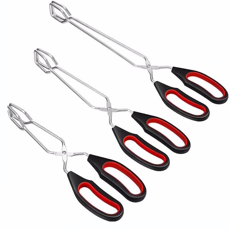 3sizes Barbecue Scissor Tong Non-Slip Grilled Food Bread Tong Metal BBQ Baking Clip with Long Handle Kitchen Cooking Accessories