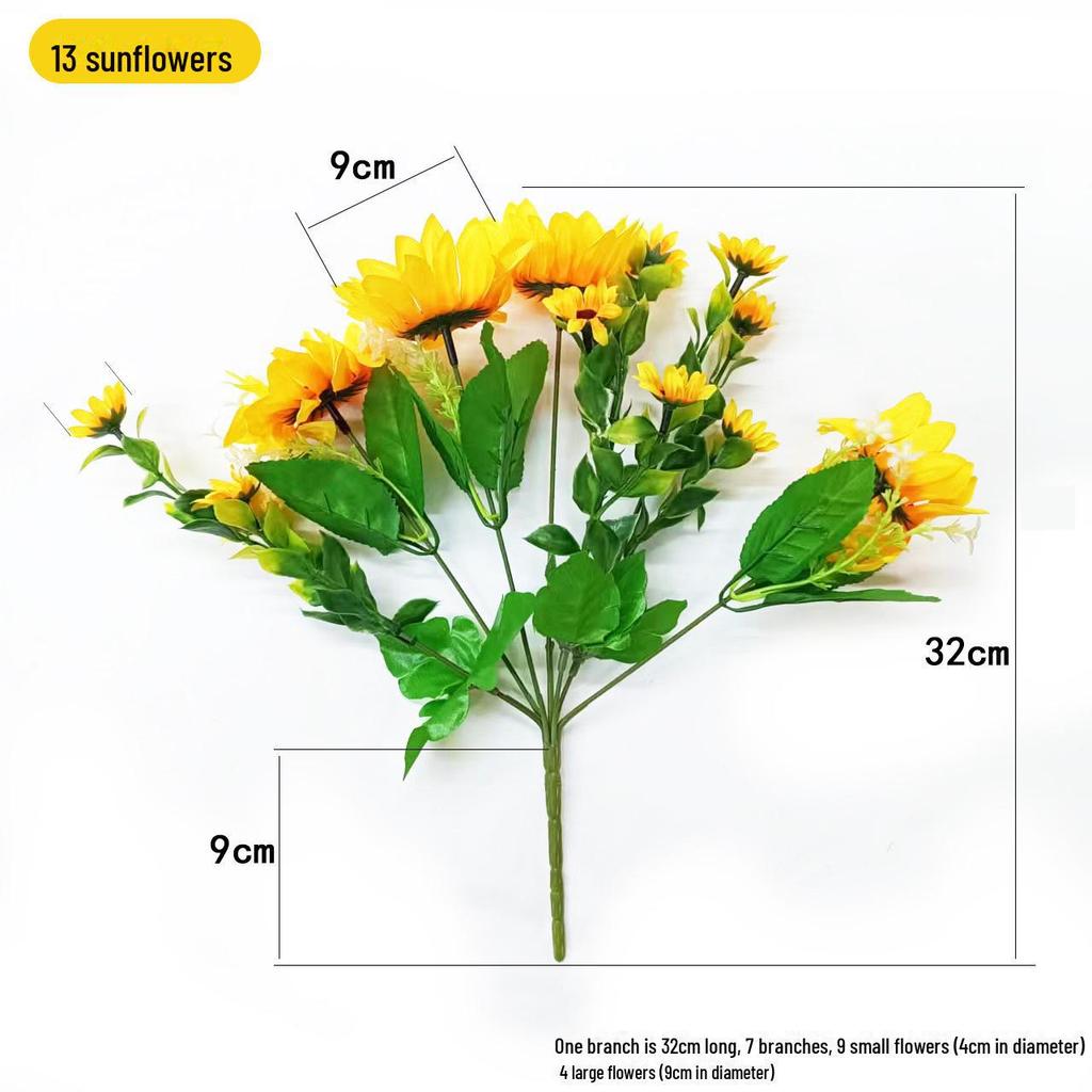 Künstlicher Sonnenblumenstrauß: Kurzer Stiel aus Seidenstoff für die Dekoration des Hochzeitssaals